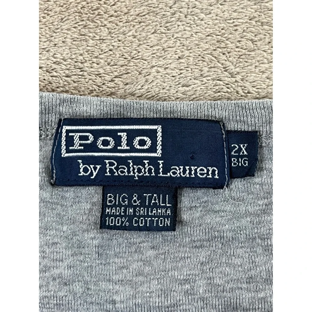 Polo Ralph Lauren Mens V-Neck T-Shirt 2X Big & Tall Gray Cotton Pony Logo